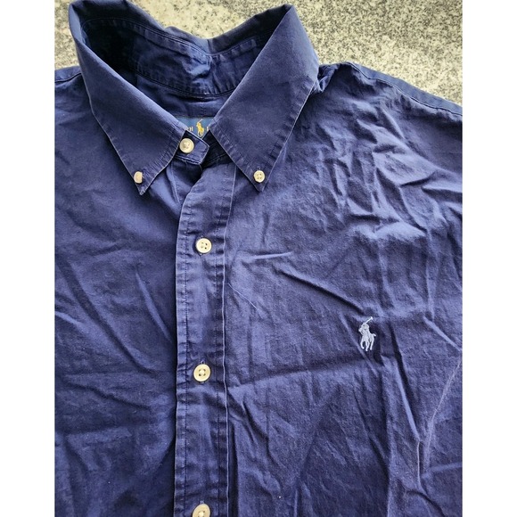 RALPH LAUREN BUTTON DOWN SHIRT MENS XXL 2XL BLUE LONG SLEEVE EMBROIDED PONY - Picture 1 of 9